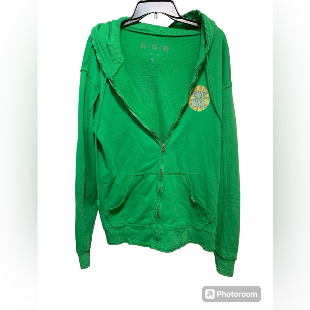 Vintage Girls Gone‎ Wild green raw edge, distressed zip up jacket size Medium